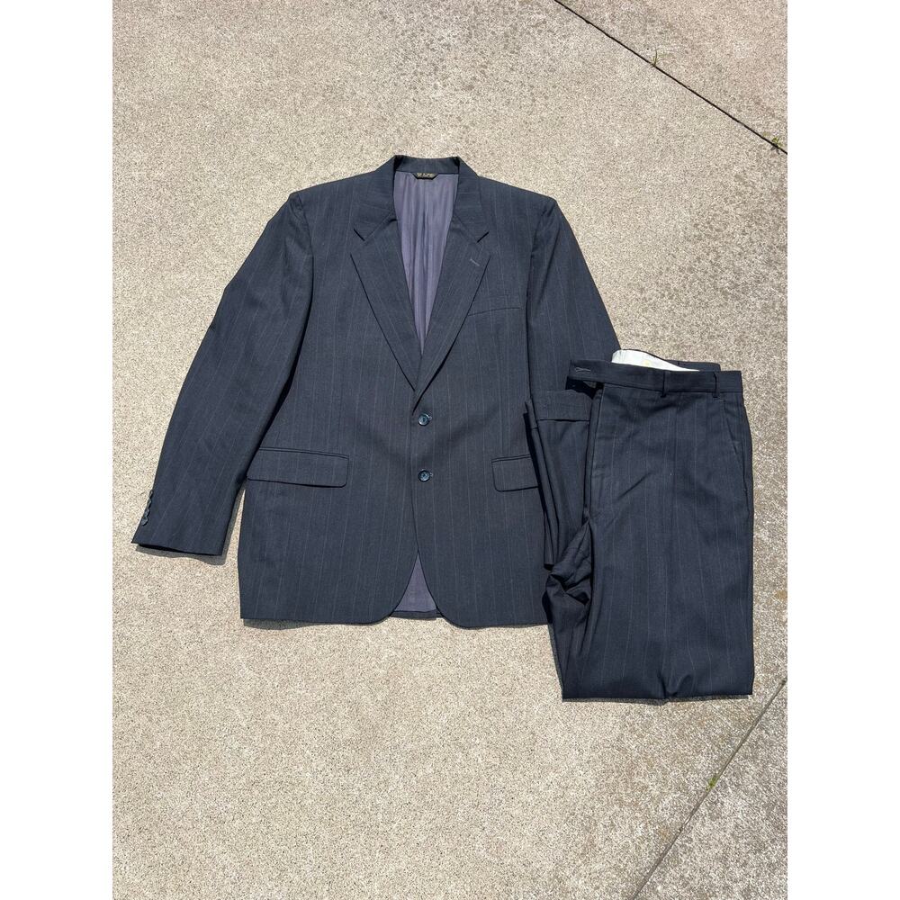 Vtg Coburne Square Wool Suit 46 Pinstripe 2-Button Blazer Trousers Classic Retro